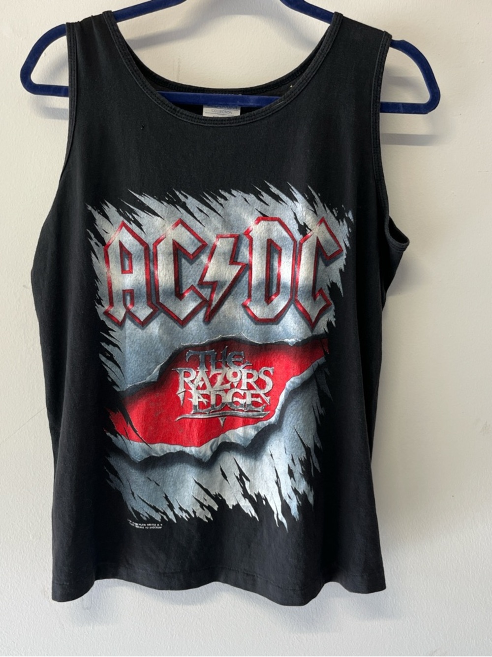Vintage 90s AC/DC The Razors Edge Band Tank Top with Red & Silver Graphic